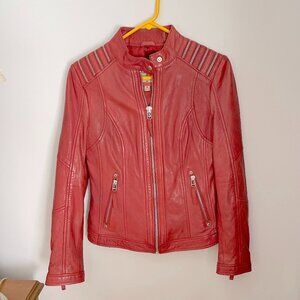 Vintage Women's Wilsons Red Leather Moto Jacket - Size M